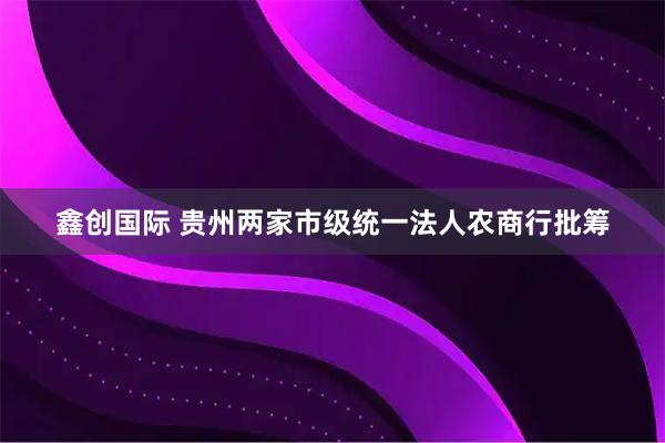 鑫创国际 贵州两家市级统一法人农商行批筹